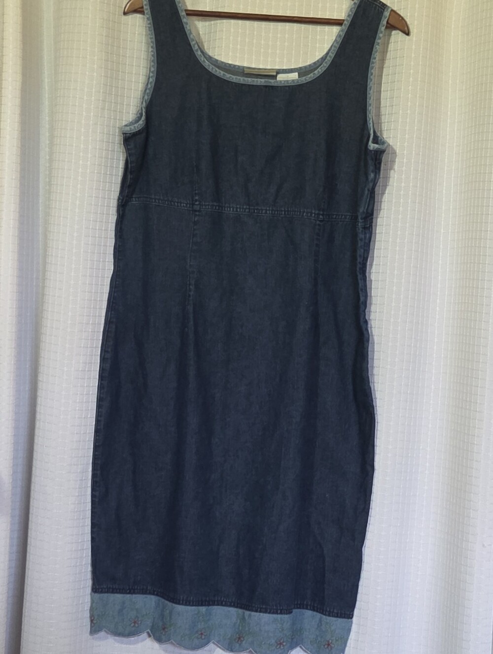 Liz Claiborne LizWear 90s Y2K Blue Denim 100% Cotton Jumper Dress W/ Chambray 14